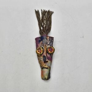 handmade multicolored mask face pin with chain hair